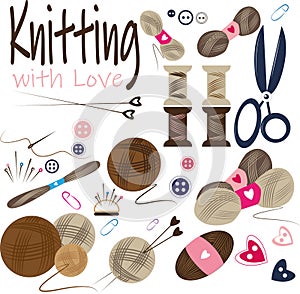 A set of items for sewing and knitting